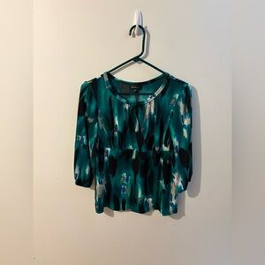 Alyx Petite Teal and Black Patterned Blouse Size Large